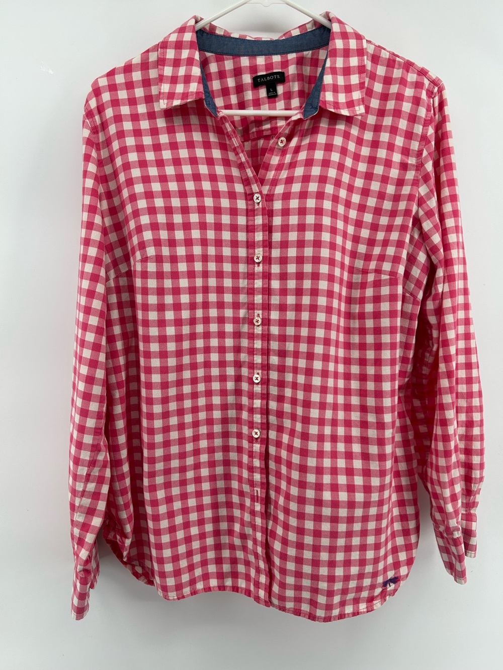 Talbots Pink and White Gingham Button-Front Shirt Women's Size Large